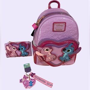 Loungefly Stitch & Angel Heart Backpack & Matching Wallet and Keychain Set of 3